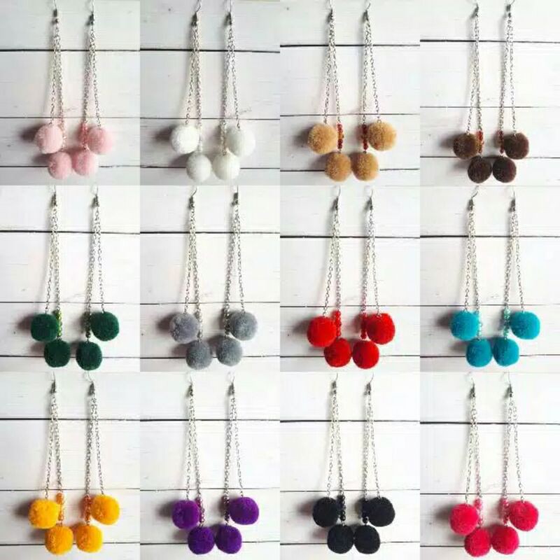 Anting pompom dable -anting murah -anting cantik - anting hijab -bisa bayar ditempat cod