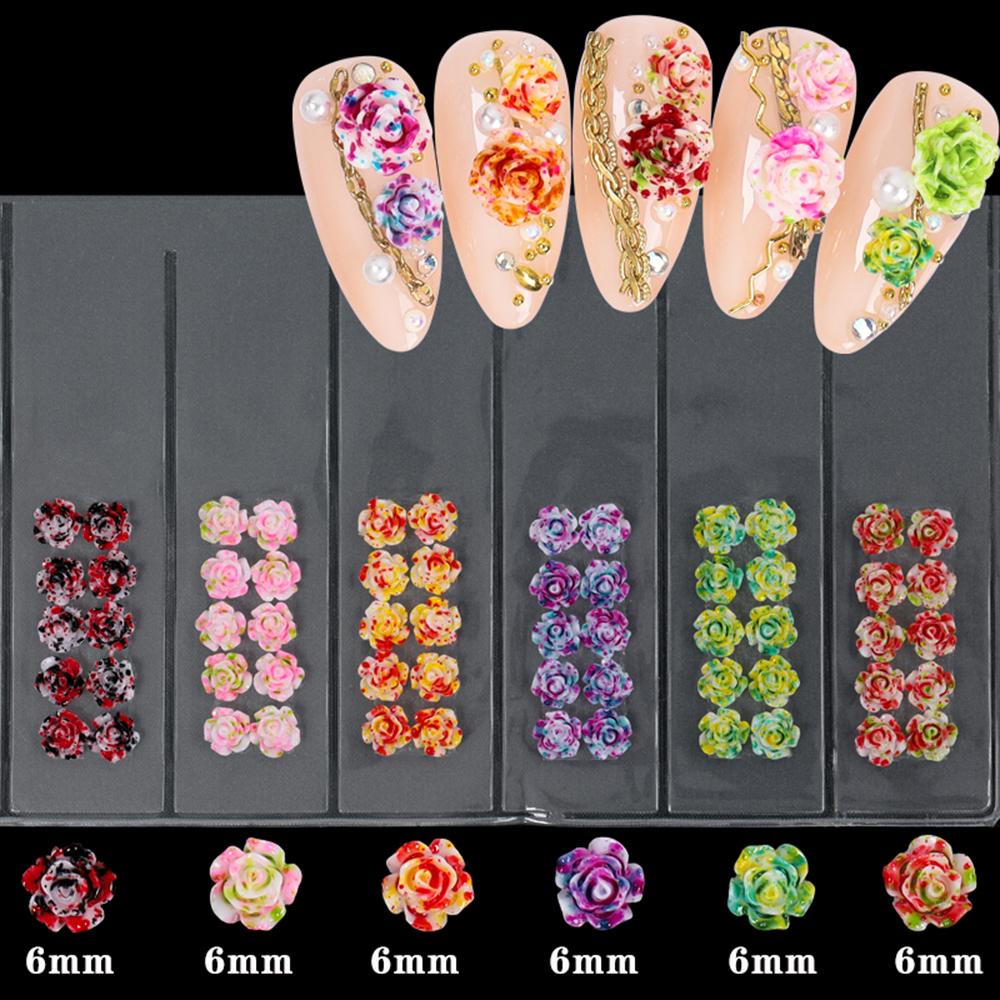 Mxbeauty 3D Mawar Resin Bunga Salon Warna-Warni Indah Permen Color Petal Nail Perhiasan Nail Rhinestones