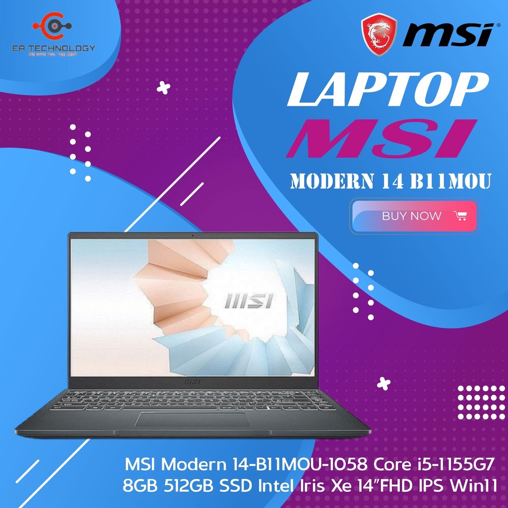 MSI Modern 14-B11MOU-1058 Core i5-1155G7 8GB 512SSD IrisXe FHD IPS W11