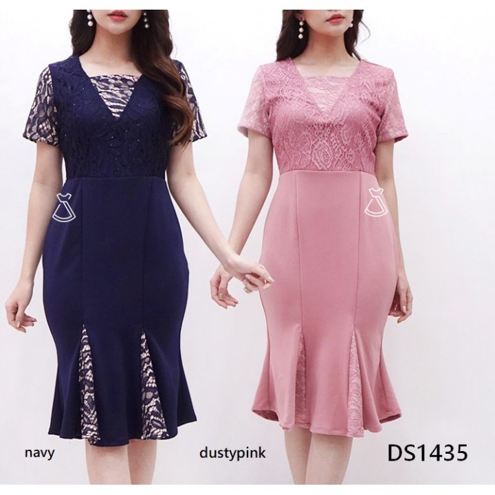 DS1435 - Dress Pesta Sepan Mermaid Brukat Lace Scuba Hijau Merah Natal Bodycon Murah