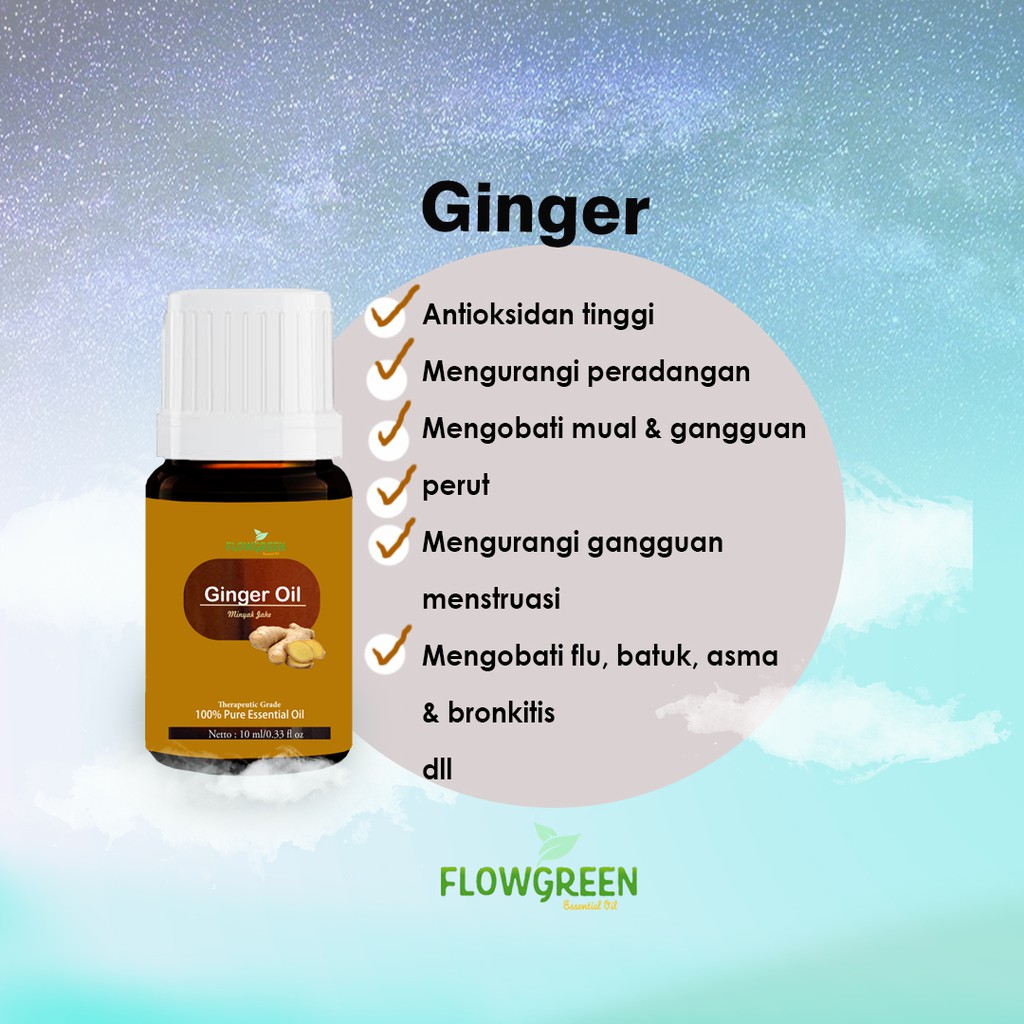 Flowgreen Ginger Essential Oil Pure Minyak Essensial Atsiri Aroma Terapi Esensial Diffuser Difuser