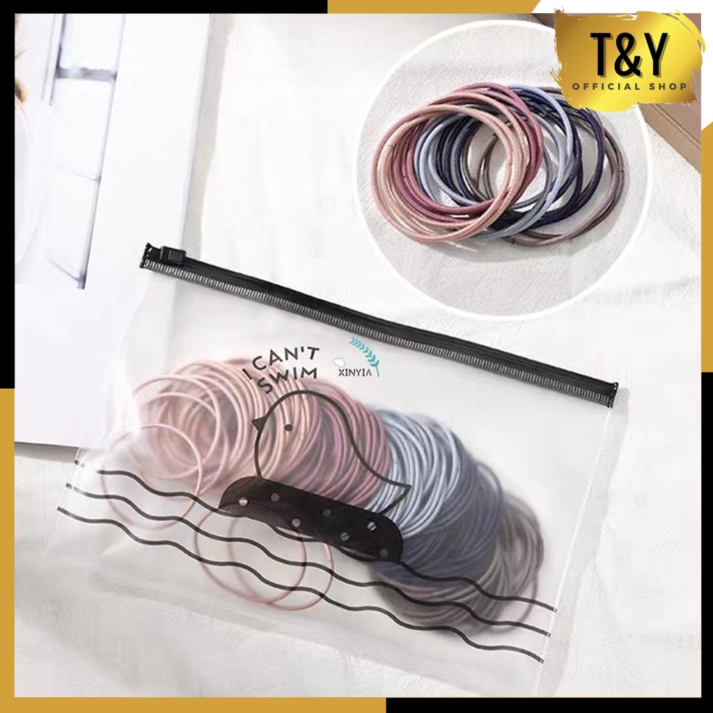 T&amp;Y Ikat rambut  Karet Rambut Elastis Warna Polos 2 warna 100Pcs Gaya Korea untuk Wanita