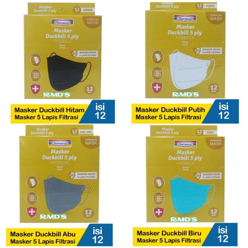 MASKER DUCKBILL 5 PLY INDOMARET ISI 12 PCS SURGICAL MASK 5 LAPIS FILTRASI