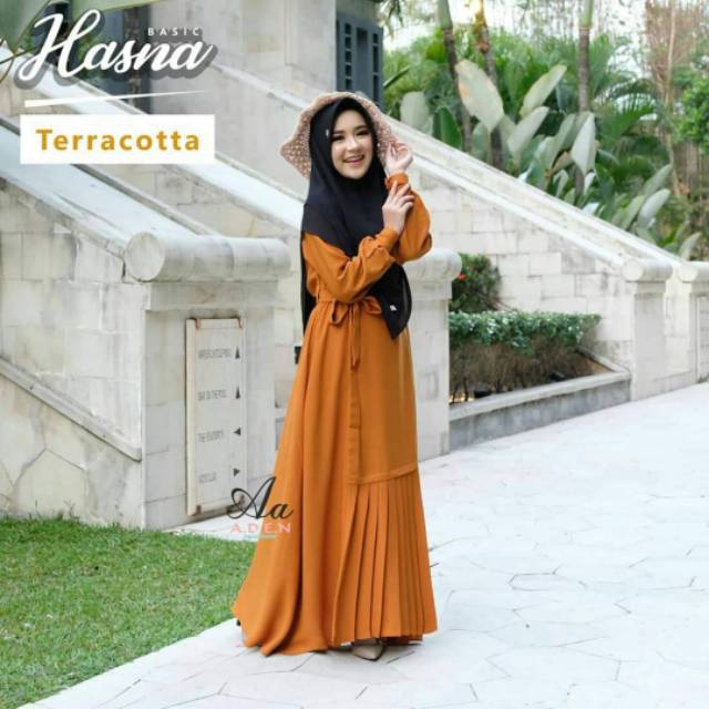 Hasna dress by Aden hijab gamis nom ity terracotta teracota premium pesta formal