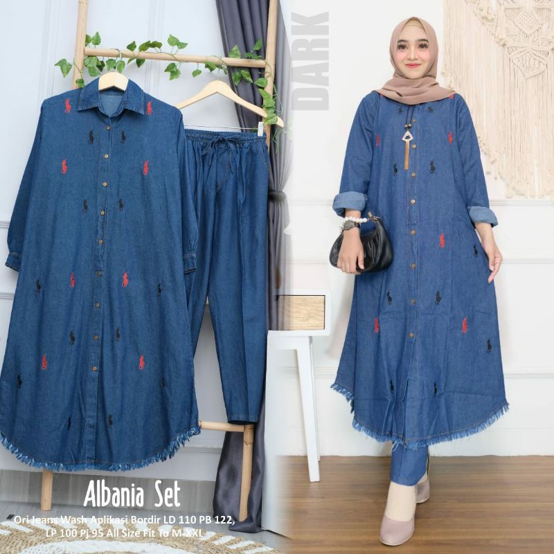 setelan tunik jeans/baju setelan wanita