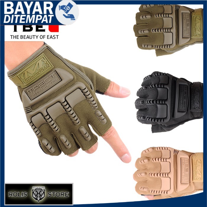 Sarung Tangan CS001/ Mechanix Gloves/ Safety Riding / Half Finger - hitam