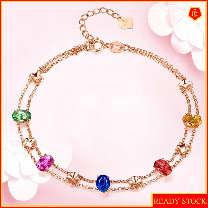 [Ready Stock]Creative Colored Gems Rose Gold Bracelet