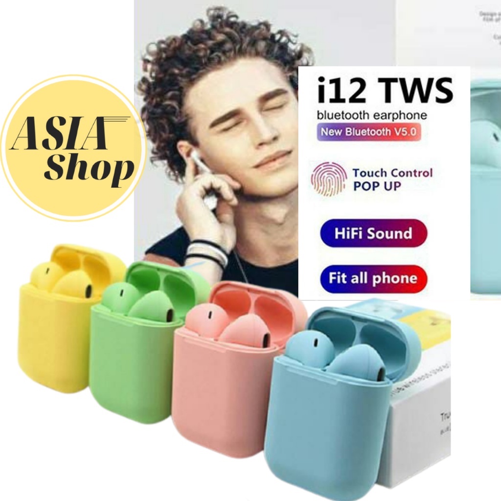 HEADSET BLUETOOTH INPODS i12 TWS MACARON EARPHONE WIRELES TWS i12 MATTE MACARON ANDROID