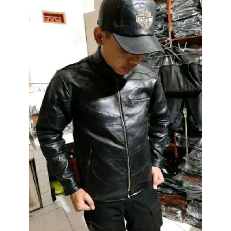 jaket abrag model sambungan jaket kulit asli jaket pria terbaru cowok trendi laki-laki