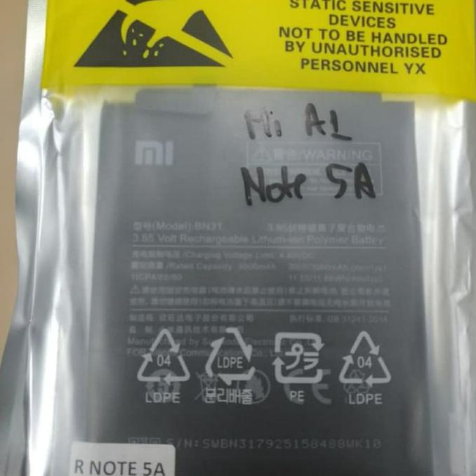 100% Original Xiaomi Redmi Note 5a / Mi A1 / Mi 5x BN31 Baterai