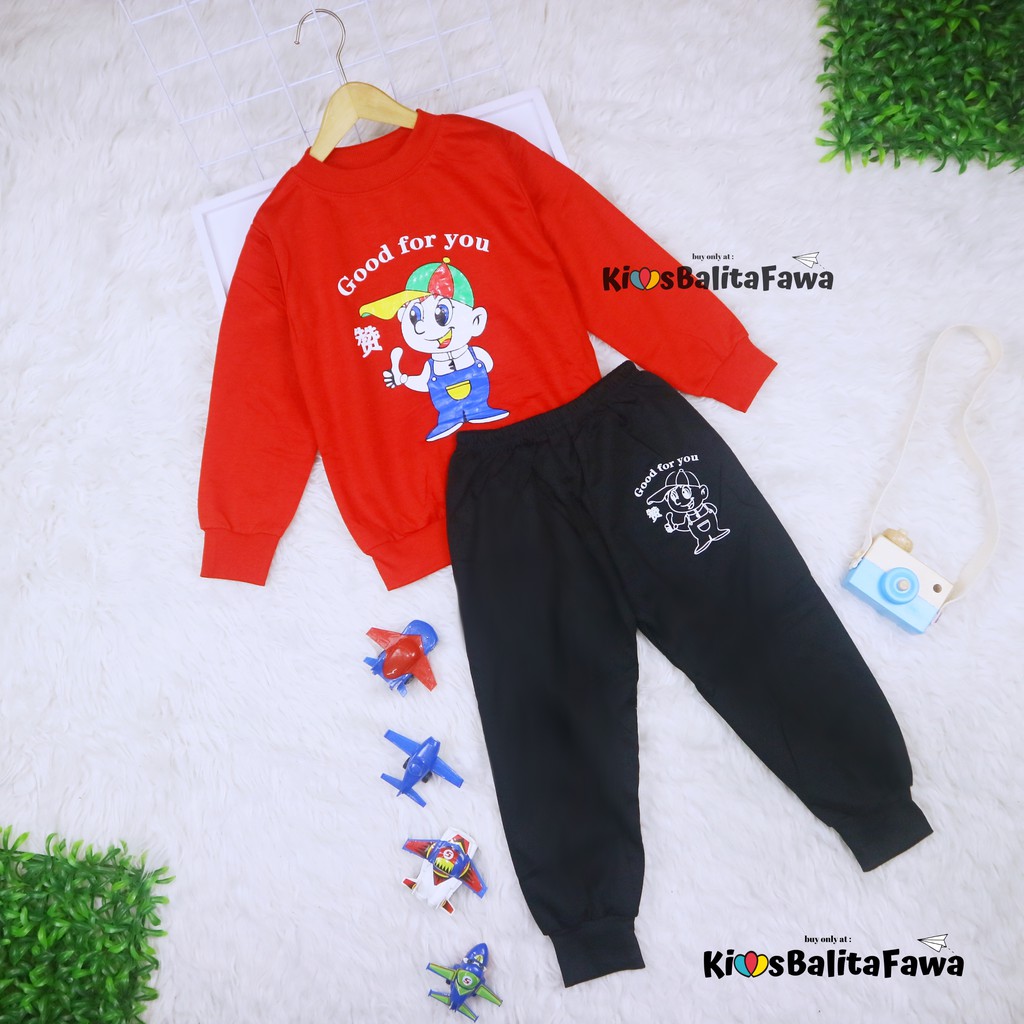 (LAKI) Setelan Ariel Kids 1-5 tahun / Baju Anak Joger Cowok IMPORT Sweater Bawahan Jogger Bahan Kaos