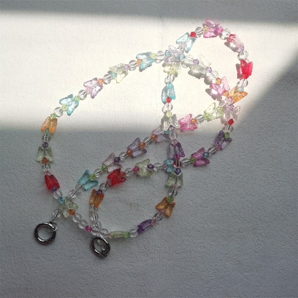 Gantungan Kunci Manik-Manik Kupu-Kupu Warna-Warni Bahan Akrilik Transparan Anti Hilang Untuk Ponsel