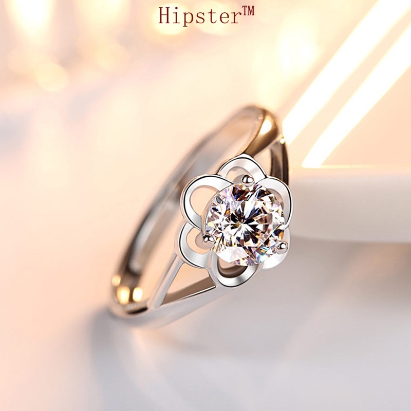 Korean Simple Temperamental Elegant Inlaid Moissanite Flower Ring