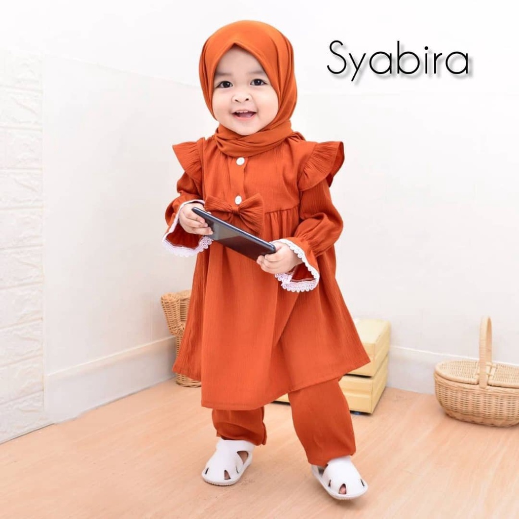 Syabira Set Anak Perempuan Setelan Baju Muslim Anak Perempuan Pakaian Anak One Set Anak Perempuan 2-3 Tahun
