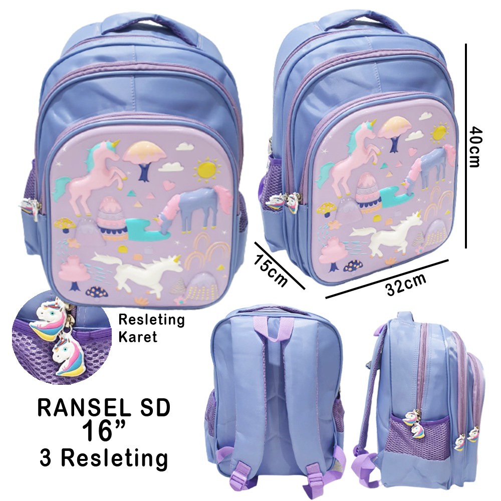 PROMO Ransel SD TAS Anak Sekolah Perempuan Cewe Cantik Gambar KUDA Pirang TIMBUL 3Resleting ( Odet Aurora Sun Lily Gogo Candy Snow Happy Cool Gliter )