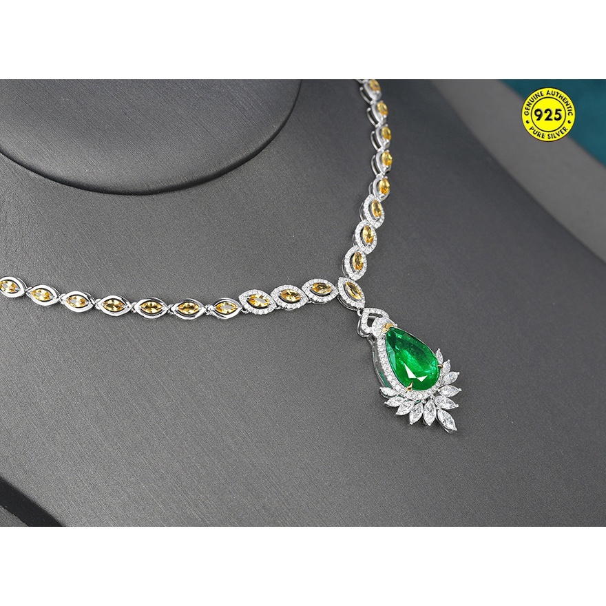 Set Kalung Rantai Dengan Liontin Batu Permata Emerald Kristal Untuk Wanita