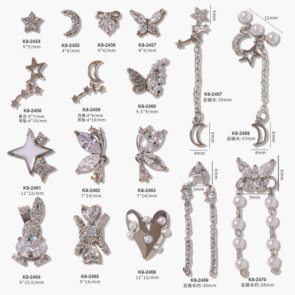 AUGUSTINA Augustina Nail Art Berlian Imitasi Mewah Flash Mutiara Kupu-Kupu Cinta Rantai Liontin Perhiasan Kuku DIY