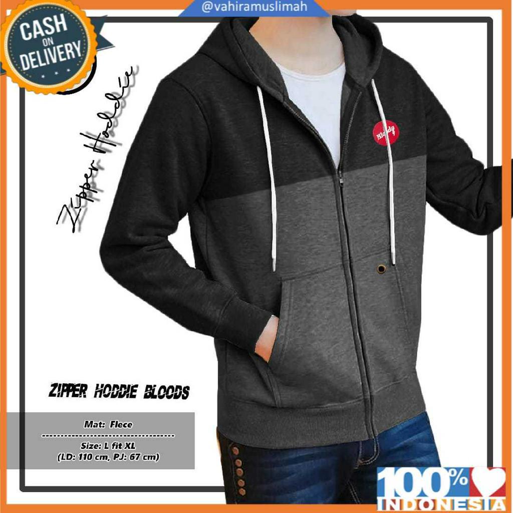 ZIPPER HODDIE BLOODS fleece L fit to XL Cowok Cewek BTC