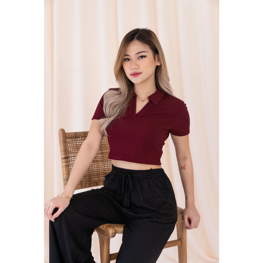 [TAVIA] JIRO KNIT POLO / BAJU CROP WANITA / KAOS CROP WANITA