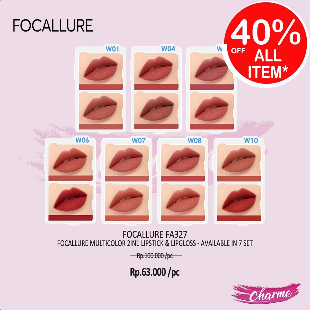 (READY &amp; ORI) Focallure Multicolor 2IN1 Lipstick &amp; Lip Gloss FA327 FA 327