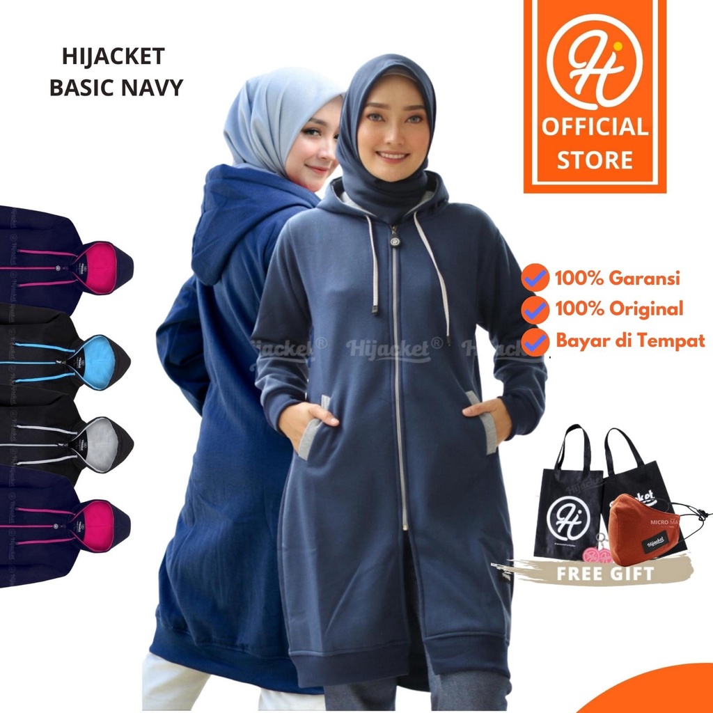 JAKET SWEATER WANITA MUSLIMAH HIJABER - HIJACKET BASIC NAVY - PANJANG HIJAB SYARI HIJAKET HIJAB