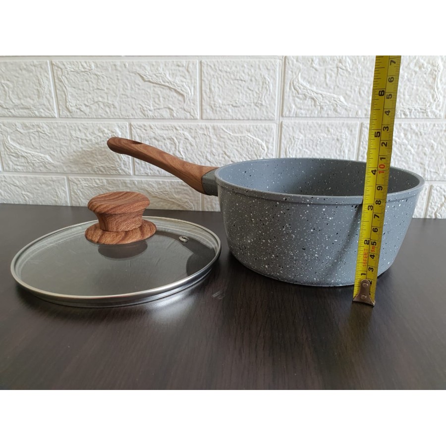 HONEY KITCHEN SN-018 Sauce Marble Pan 18cm LID Tutup Kaca Anti Lengket