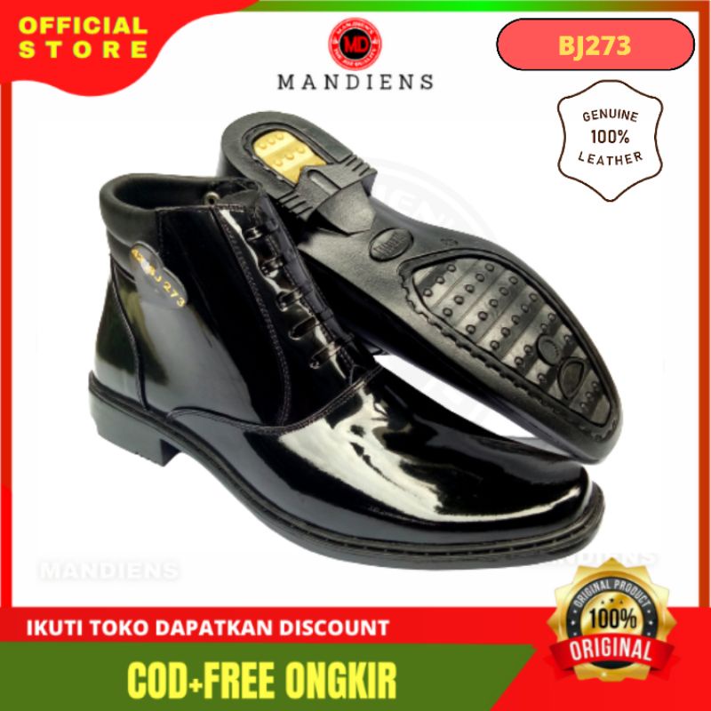 MANDIENS - Sepatu Boots Kulit Asli Medali BJ273 - Sepatu PDH POLKI Tinggi Kilap TNI POLRI SATPAM