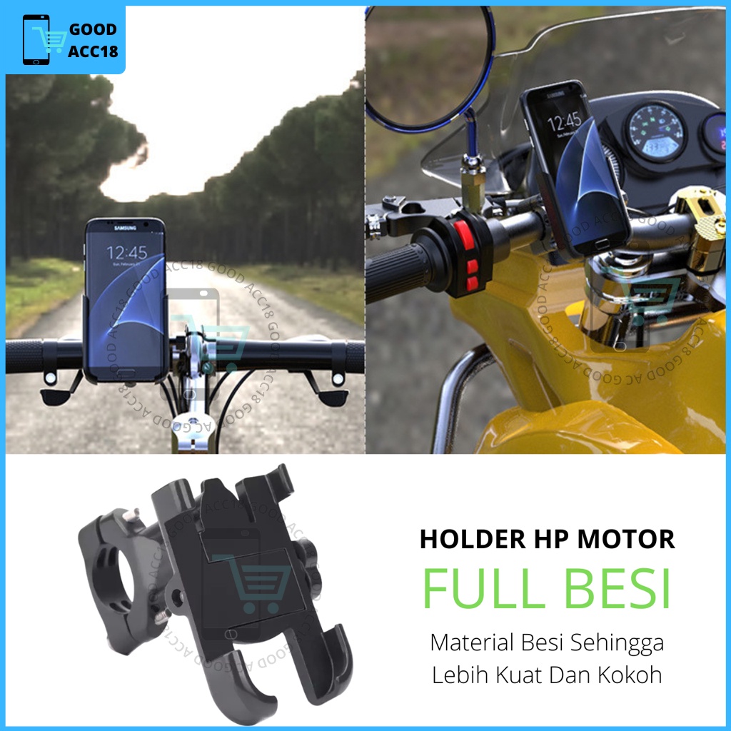 Jual Holder Hp Motor Stang Besi Full Allumunium Dudukan Handphone Di