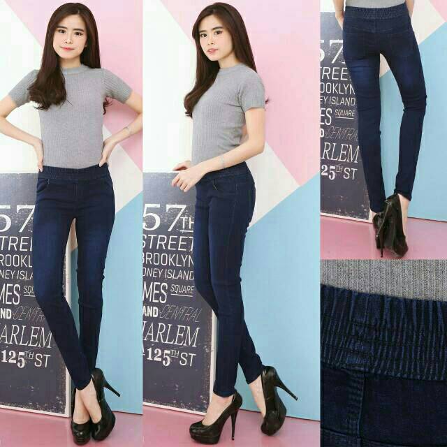 [size 31 - 38] Celana Jeans Legging Jumbo Wanita / Celana Jeans Pinggang Karet Jumbo / Celana Lejing