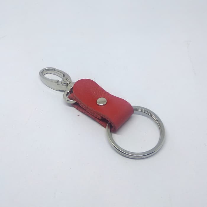 gantungan kunci kulit asli model ramping simpel keychain merah PHKC275