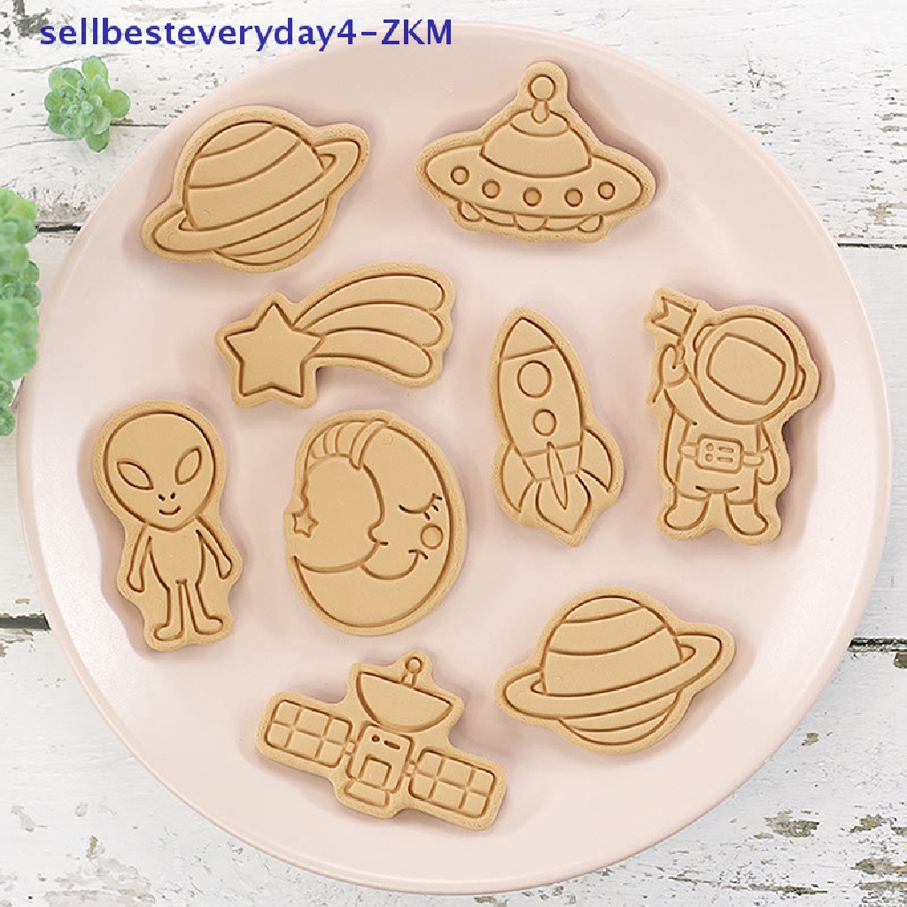 8 Pcs / set Cetakan Pemotong Biskuit / Kue / Fondant Bentuk Kartun Astronot Luar Angkasa 3D Untuk Perlengkapan Dapur