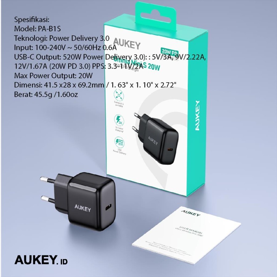 Charger Aukey PA-B1S Omnia Mini Series USB-C PD 20W