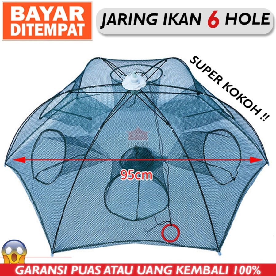 Jaring ikan Perangkap Bubu Payung Alat Jaring Pancing Jala Ikan Udang Kepiting Fish Trap Net Multifungsi 4 , 6 , 8 , 10 , 12 , 16 , 20 lubang