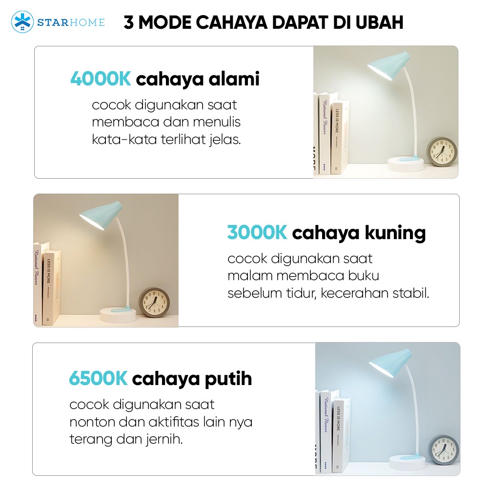 Lampu Meja LED Putar Bulat Lampu Belajar Lampu Meja Lampu Baca 3 Warna Lampu Emergency Lampu Tidur Aneka Warna 1950