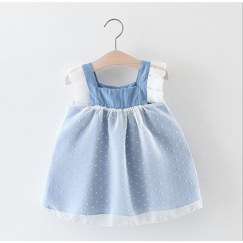 C66- Dress bayi / baju dress anak / pakaian bayi anak perempuan warna jeans renda kualitas premium