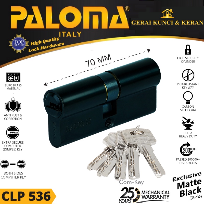 KUNCI Double Cylinder PALOMA CLP 536 70MM Computer Key HITAM MATT BLACK