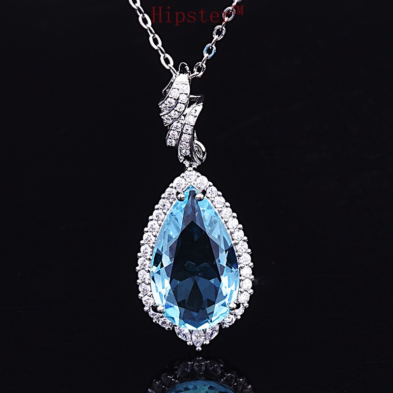 New Socialite Style Luxury Full Diamond Blue Crystal Pendant Necklace