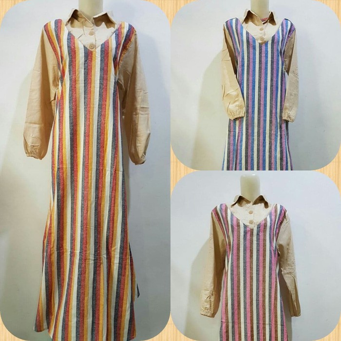 Promo !!! Azurra Shop Gamis Salur Kerah Kekinian Fashion Busana Muslim Wanita Murah Baju Leb - Ungu