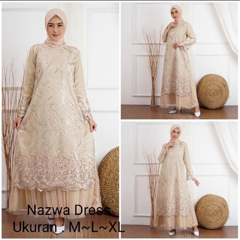 Gamis Nazwa Dress / ( Ukuran M~L~XL ) / Gamis Wanita / Gamis Syar'i / Gamis Pesta / Gamis Kondangan