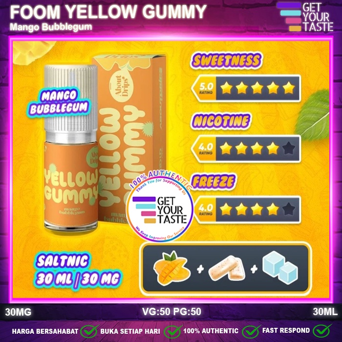 Liquid Foom Yellow Gummy Mango Bubblegum Salt Nic 30ML by Aboutdrips