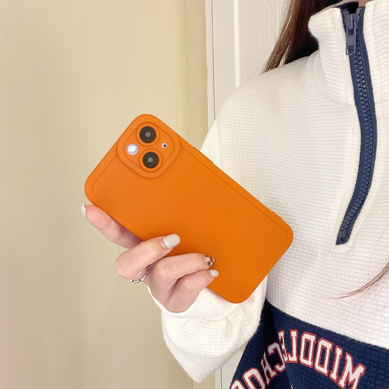 Korean Style！Pure Orange Color Soft Silicon Case iP iPhone 7 8 + Plus X XR SE 2020 XS Max 11 12 13 Pro Max Camera Protector