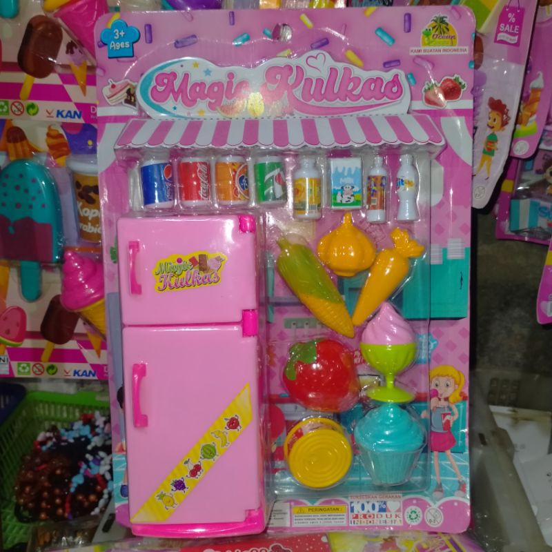 mainan magic kulkas+isi kulkas/mainan anak kulkas 2 pintu