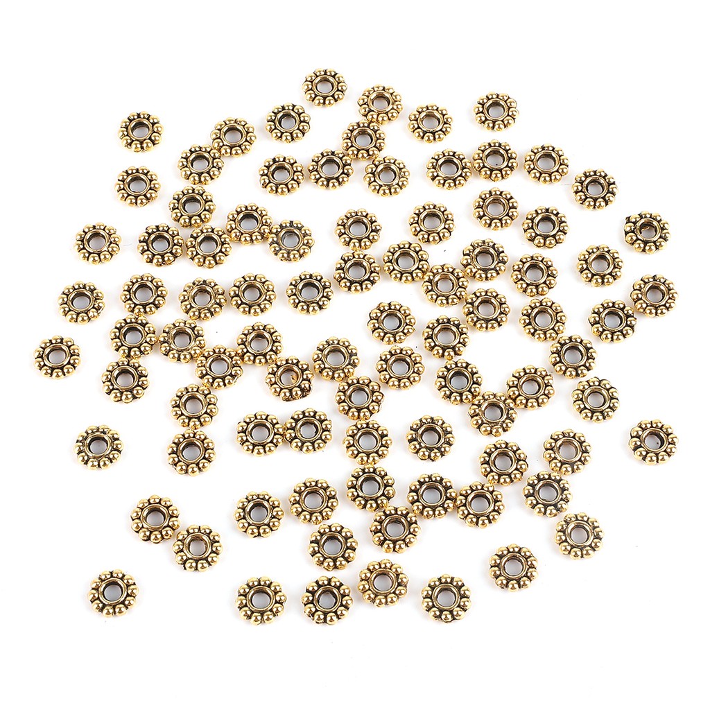 50 Pcs Manik-Manik Bunga Daisy 6x2mm Bahan Logam Warna Emas Perak Tibet Untuk Membuat Perhiasan