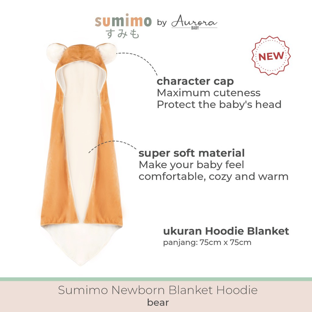 SUMIMO Baby Newborn HOODIE BLANKET / Selimut Topi Bayi Karakter Binatang Lembut