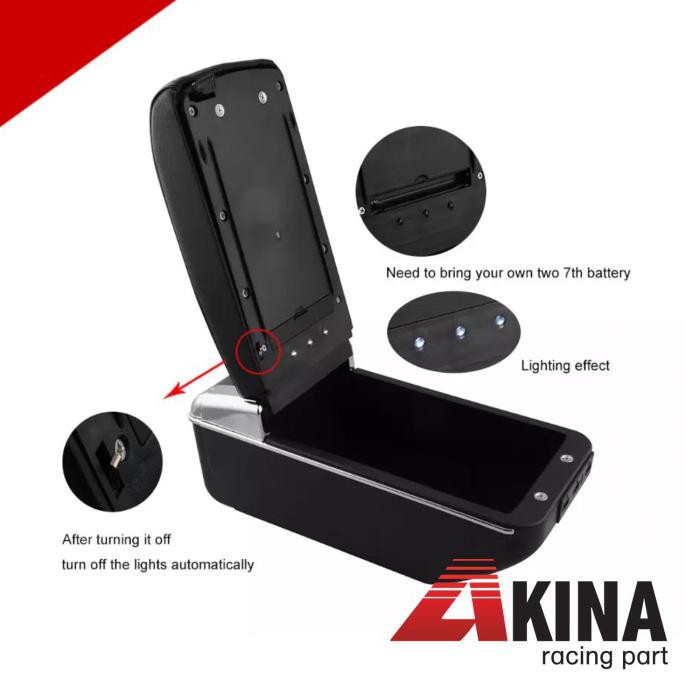 Armrest Mobil Console Box Usb Universal Semua Mobil Akina - Blackred Chrome