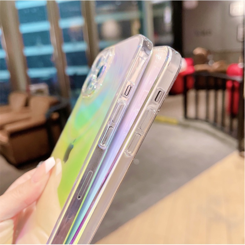 Case Pelindung laser Transparan anti Jatuh Untuk iphone 13 12 11 pro max X / Xs max XR 7 / 8 / Se 2020 7plus / 8plus