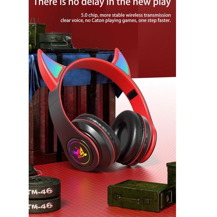 Paket Hemat BRY11 // SY39 Headphone Gaming Telinga Kucing Kucing Setan Kecil Hitam Baru dengan Mikro