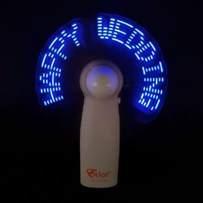 LED MINI FAN DENGAN PESAN SOUVENIR PERNIKAHAN HAPPY WEDDING ECLAT BIRU