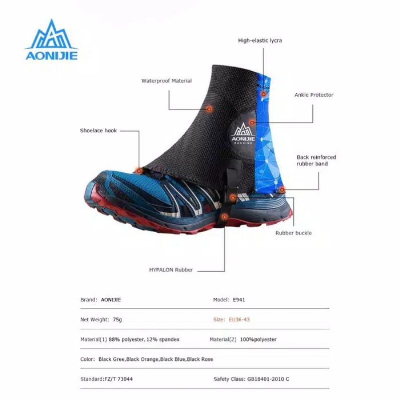 Gaiter Aonijie E941 trail running pelindung cover sepatu Ultralight