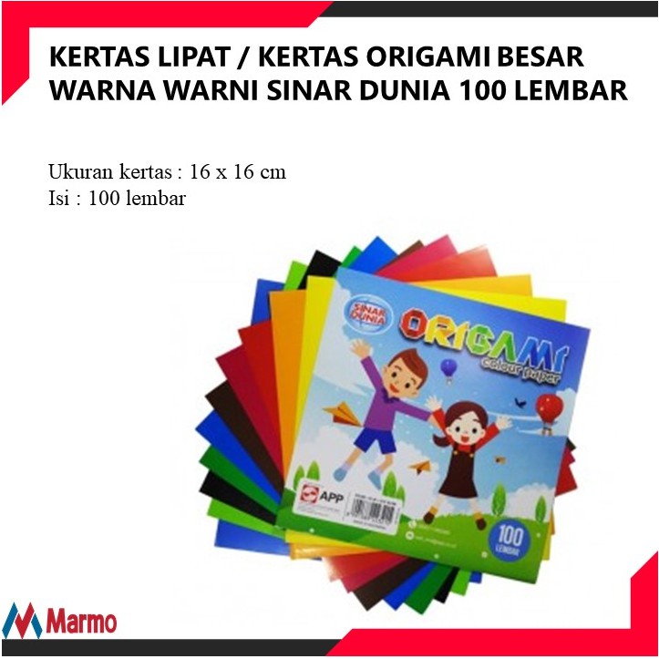 

KERTAS LIPAT / KERTAS ORIGAMI BESAR WARNA WARNI SINAR DUNIA 100 LEMBAR